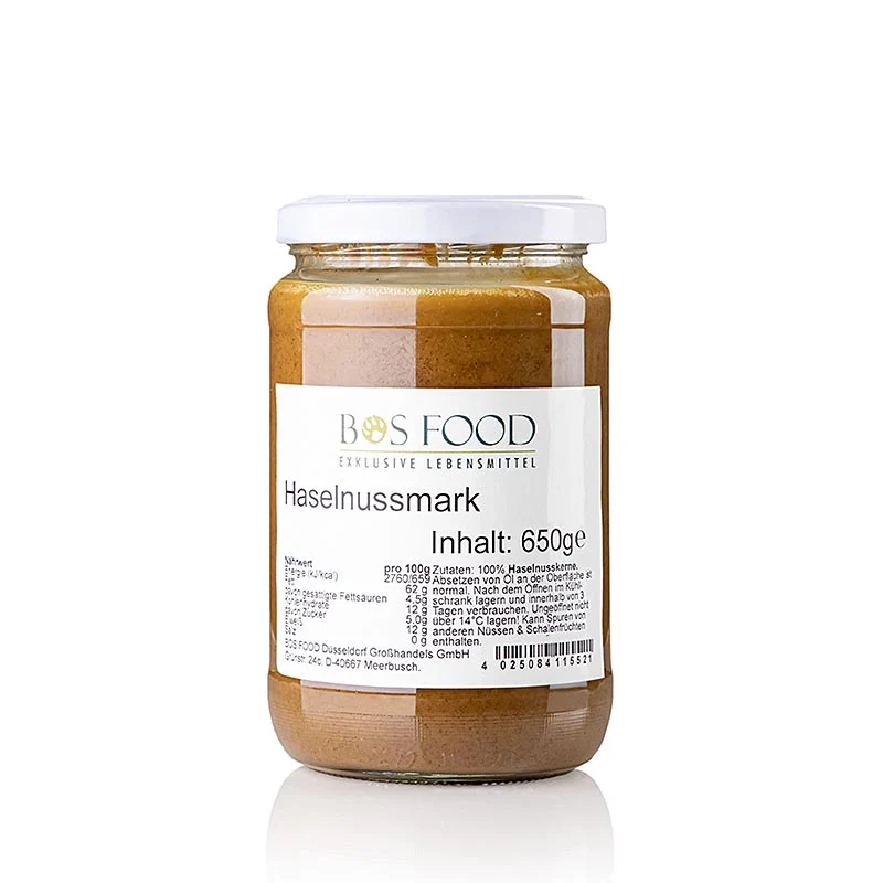 BOS FOOD Haselnuss-Mark, 100% Mark ohne Zusatzstoffe, 650 g