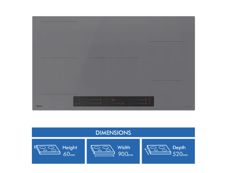 Haier 500 Series 90cm Induction Cooktop, 5 Zone Flexi Zone, Grey Glass