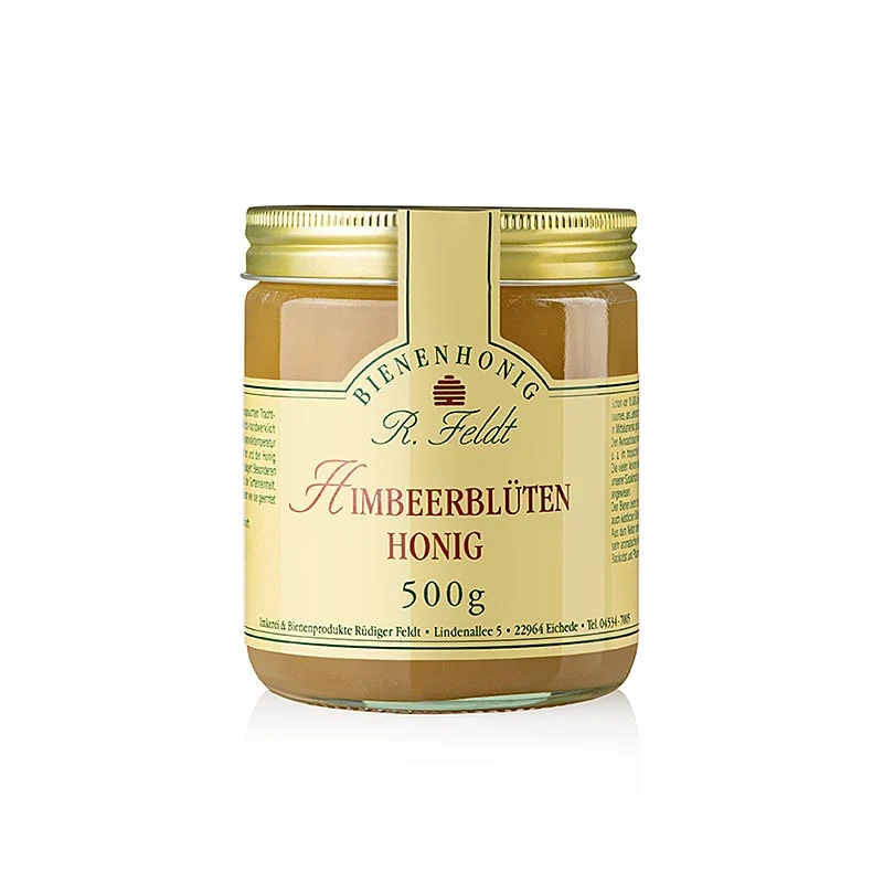 Imkerei Feldt - Himbeerblüten-Honig, hell, mild-fruchtig, feines Himbeeraroma, 500 g