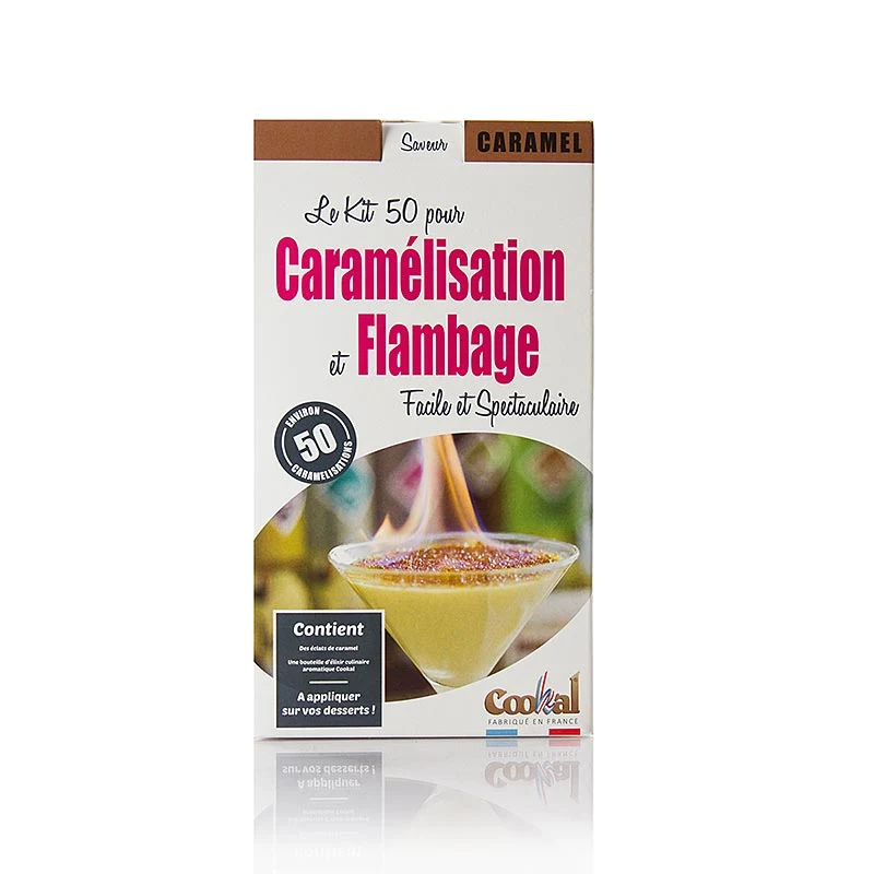 Cookal - Crème Brûlée Set Karamel, karamelisieren mit Flambieressenz, 50 Portionen, 51 tlg.