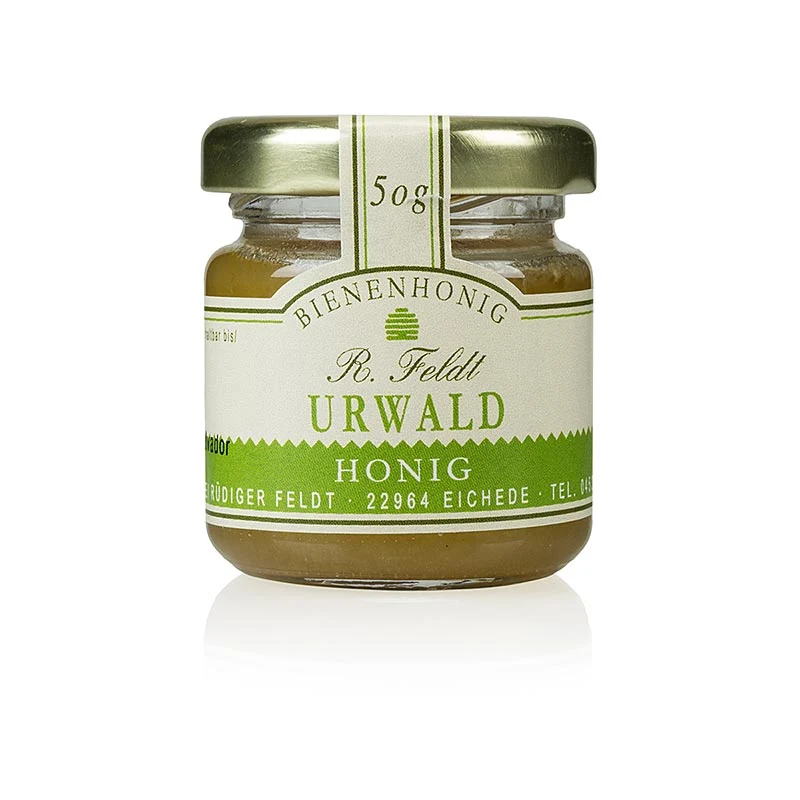 Imkerei Feldt - Urwald-Honig, flüssig bis cremig, lieblich aromatisch, Portionsglas, 50 g