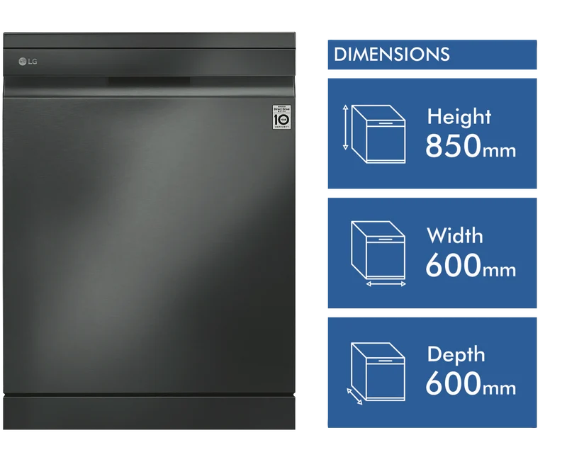 LG 60cm 15 Place QuadWash Freestanding Dishwasher, Matt Black