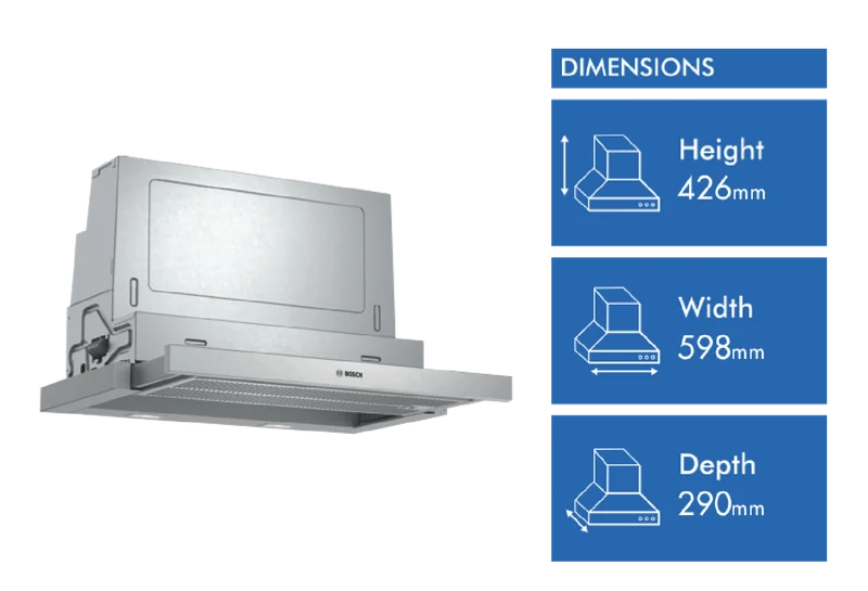 Bosch Series 4 60cm Slideout Rangehood, Silver Metallic