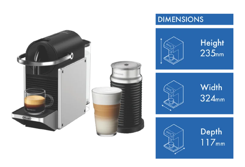 Nespresso Pixie Capsule Coffee Machine Silver & Aeroccino 3