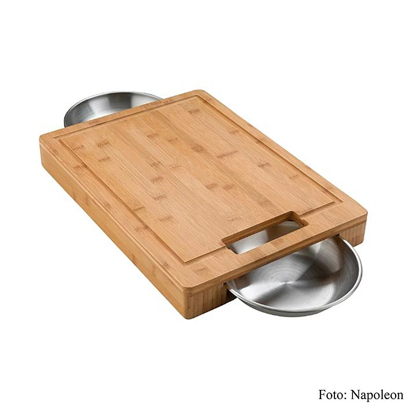Napoleon Grillzubehör - PRO Holz-Schneidebrett, 2 Edelstahlschalen, 46x33x5,5cm, 1 St