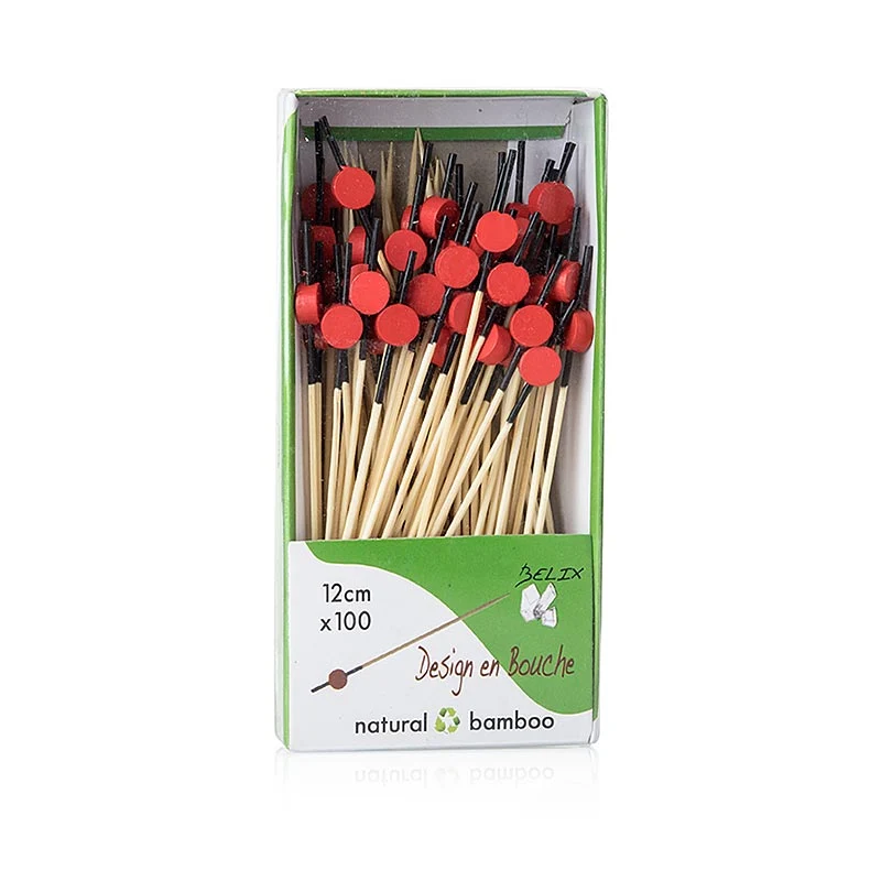 Bambus-Spieße, mit schwarz gefärbtem Ende, rote Scheibe, 12cm, 100 St