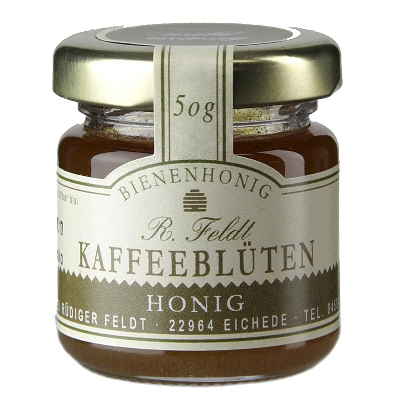 Imkerei Feldt - Kaffeeblüten-Honig, dunkel, cremig, mild-feinaromatisch, Portionsglas, 50 g