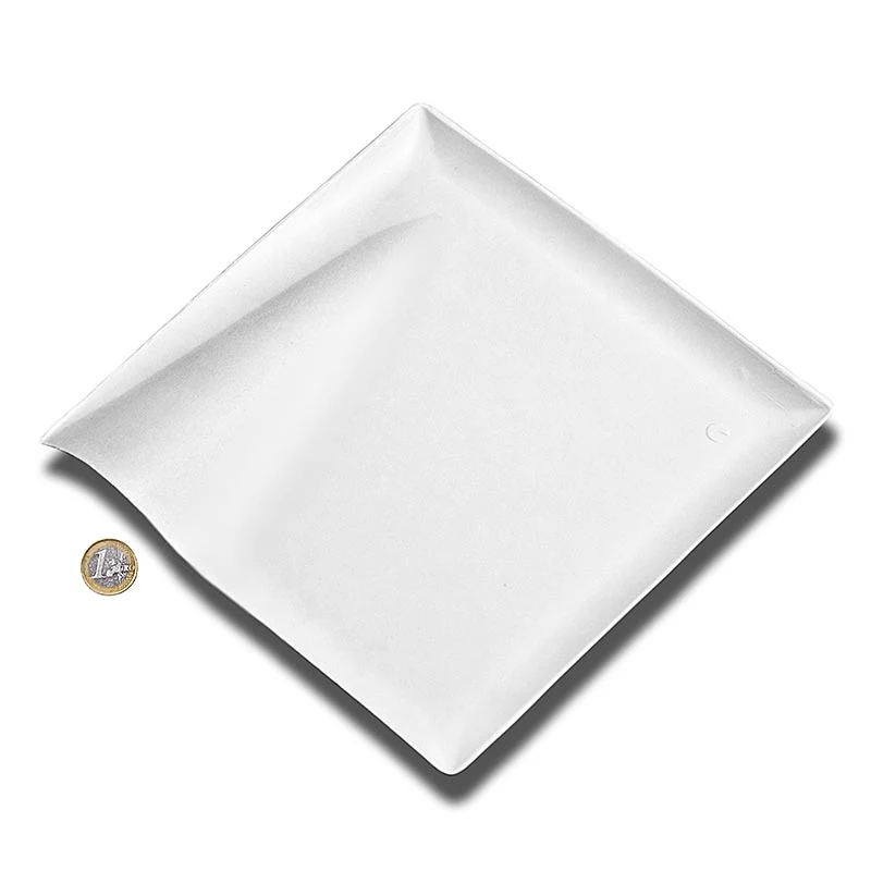 Einweg Teller "Wave", aus Zuckerrohrfasern,weiß,quadratisch m. Welle,20,5x20,5cm, 500 St