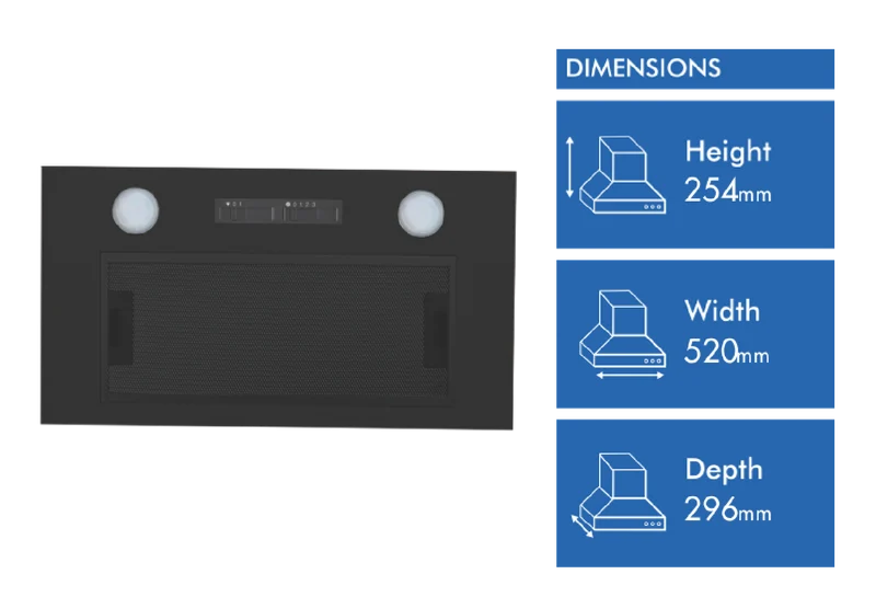 Omega 52cm Undermount Rangehood, Matte Black