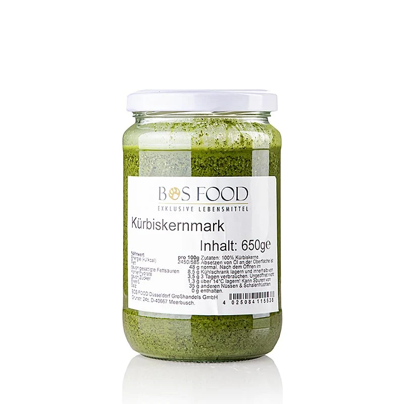 BOS FOOD Kürbiskern-Mark, 100% Mark ohne Zusatzstoffe, 650 g
