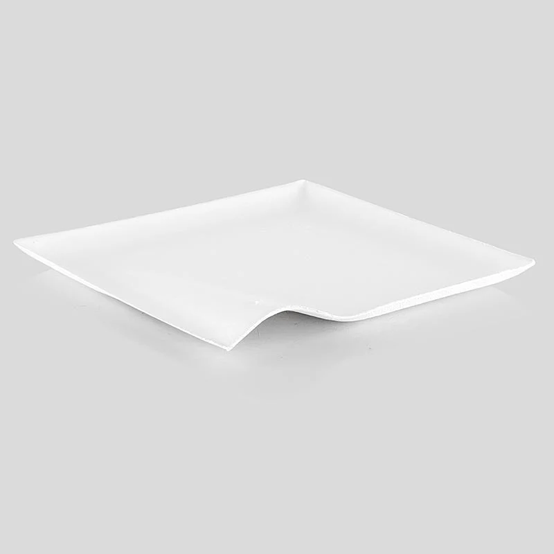 Einweg Teller "Wave", aus Zuckerrohrfasern, weiß, quadratisch mit Welle, 15x15cm, 100 St