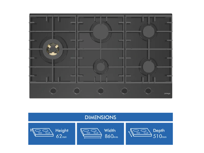 Omega 90cm Gas on Glass Cooktop
