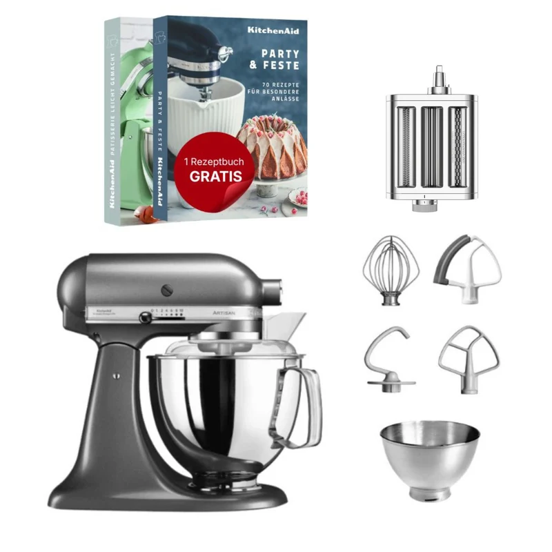 KitchenAid 4,8 L 5KSM175 Artisan Küchenmaschine Pastalover mit 3-in-1 Nudelvorsatz