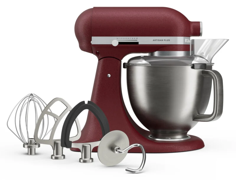 KitchenAid 4,7 L 5KSM50 Artisan Plus Küchenmaschine Breadlover mit Messerschmidt Getreidemühlenvorsatz + Brotbackschüssel