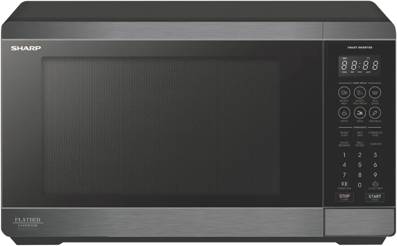Sharp 26L 900W Flatbed Inverter Microwave Black Stainless Steel