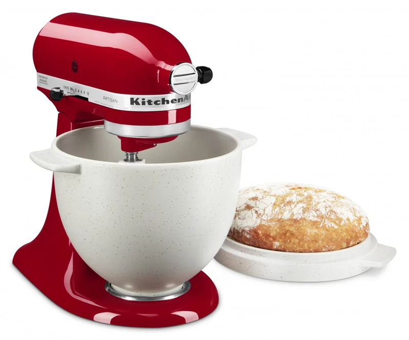 KitchenAid Brot-Backschüssel 5KSM2CB5BGS Grey Speckle mit KitchenAid Brotmesser KKFTR8BRWM+ Rezeptbuch Brot&Brioche