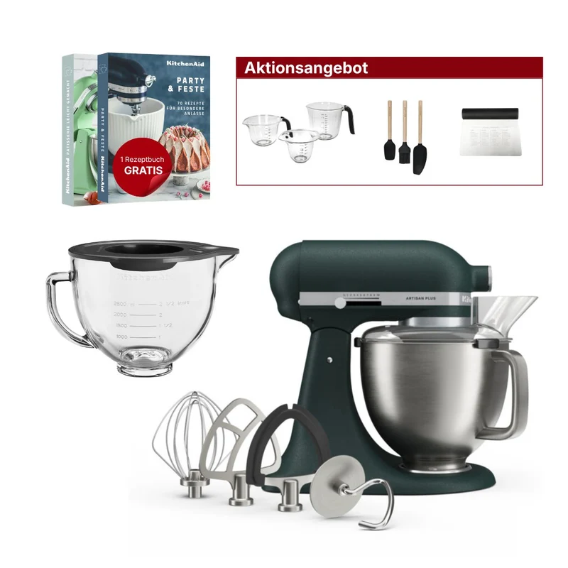 KitchenAid 4,7L 5KSM50PKVE Küchenmaschine - Artisan Plus mit GRATIS Glasschüssel