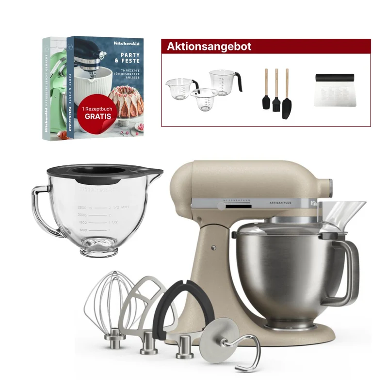 KitchenAid 4,7L 5KSM50PKVE Küchenmaschine - Artisan Plus mit GRATIS Glasschüssel