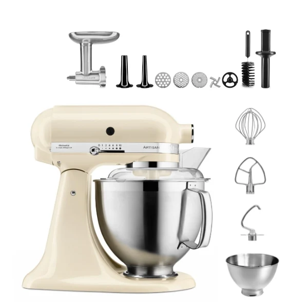 KitchenAid 4,8 L 5KSM185 Artisan Küchenmaschine Meatlover Metallfleischwolf 5KSMMGA Gr. 8 und Spritzgebäckvorsatz