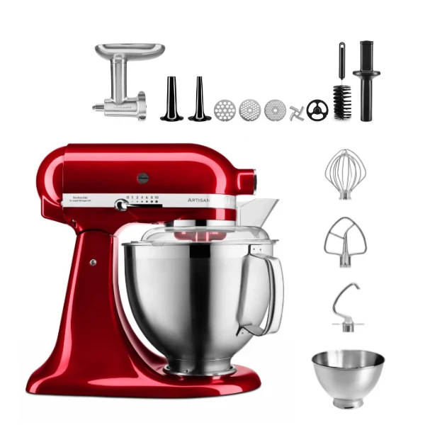 KitchenAid 4,8 L 5KSM185 Artisan Küchenmaschine Meatlover Metallfleischwolf 5KSMMGA Gr. 8 und Spritzgebäckvorsatz