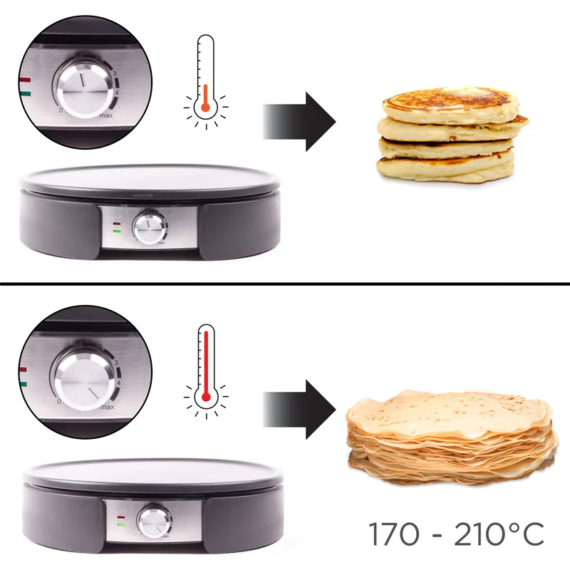 Duronic Crepe Maker PM152 Electric Pancake Maker Machine 37cm Non Stick Removable Hot Plate for Crepes, Omelettes & Pancakes Includes Crêperie Utensils