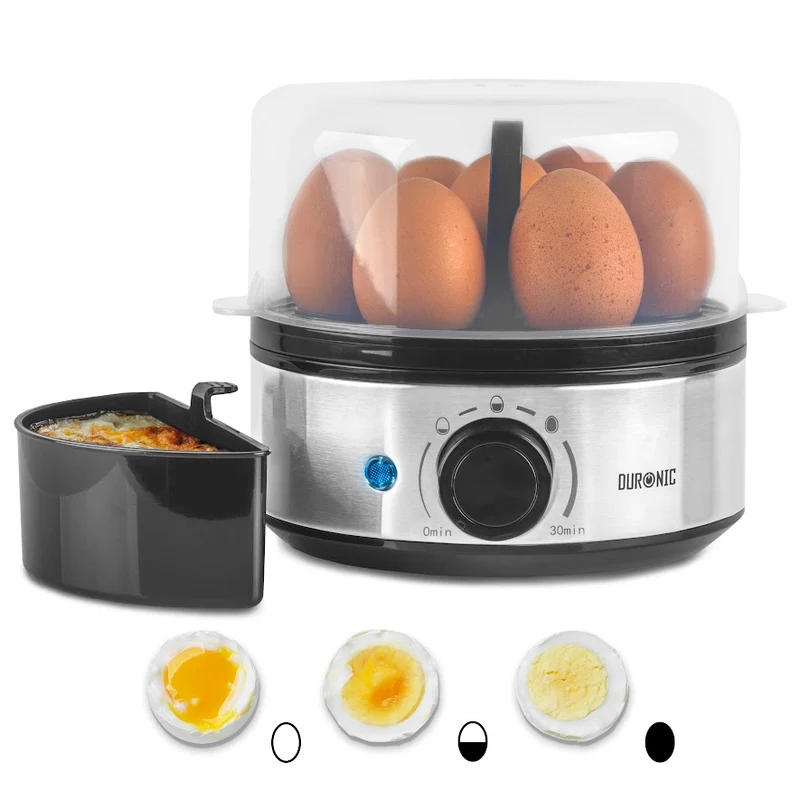 Duronic Electric Egg Boiler EB50 Egg Cooker 400W Omelette Maker for 7 Eggs with Poacher Tray Auto Shut Off 3 Cooking Modes Soft Medium Hard Boiled Eggs Steamer for Breakfast Meals