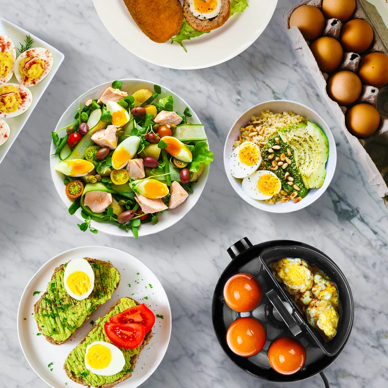 Duronic Electric Egg Boiler EB50 Egg Cooker 400W Omelette Maker for 7 Eggs with Poacher Tray Auto Shut Off 3 Cooking Modes Soft Medium Hard Boiled Eggs Steamer for Breakfast Meals