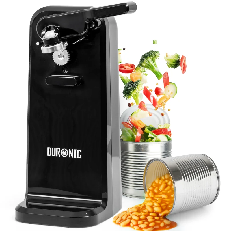Duronic Electric Can Opener CO40 BK Automatic Tin Openers with Knife Sharpener & Bottle Opener 50W Magnetic Electrical Can Openers One Touch Tin Opener for Arthritis Elderly Seniors BLACK