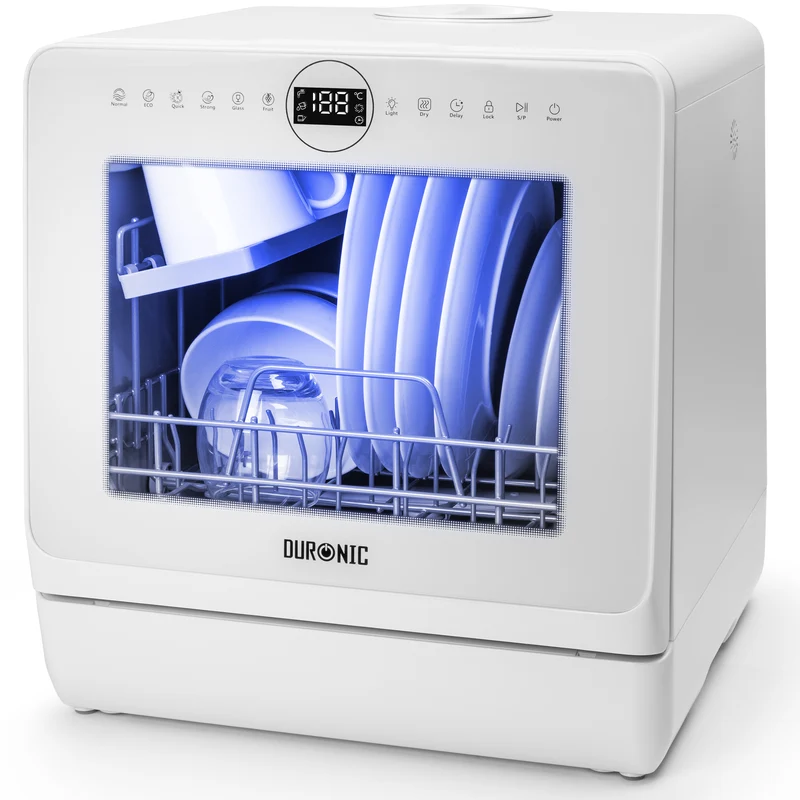 Duronic Table Top Dishwasher DW5 WE 950W Compact Tabletop Dish Washer 5L Mini Dishwashers with 8 Wash Cycles Electric Countertop Cleaner for Quick Eco Cleaning Plates Glass Cutlery Fruit (WHITE)