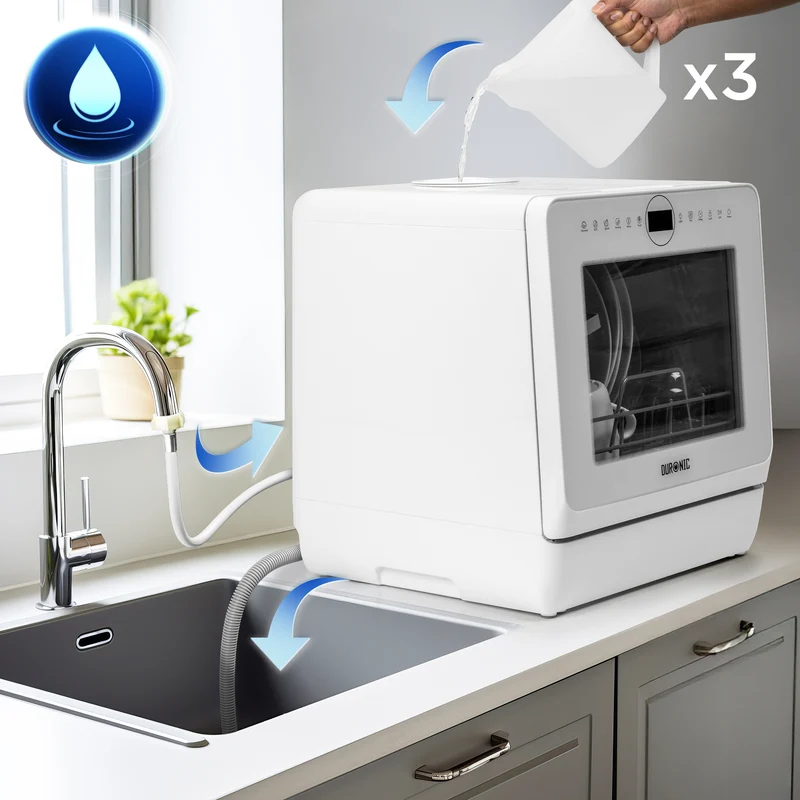 Duronic Table Top Dishwasher DW5 WE 950W Compact Tabletop Dish Washer 5L Mini Dishwashers with 8 Wash Cycles Electric Countertop Cleaner for Quick Eco Cleaning Plates Glass Cutlery Fruit (WHITE)