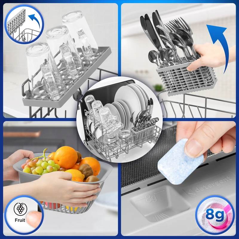 Duronic Table Top Dishwasher DW5 WE 950W Compact Tabletop Dish Washer 5L Mini Dishwashers with 8 Wash Cycles Electric Countertop Cleaner for Quick Eco Cleaning Plates Glass Cutlery Fruit (WHITE)