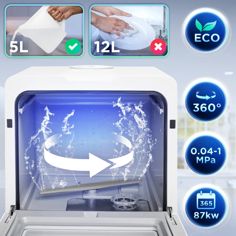 Duronic Table Top Dishwasher DW5 WE 950W Compact Tabletop Dish Washer 5L Mini Dishwashers with 8 Wash Cycles Electric Countertop Cleaner for Quick Eco Cleaning Plates Glass Cutlery Fruit (WHITE)