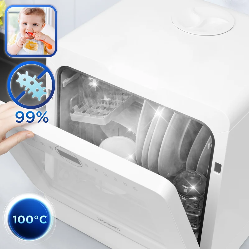 Duronic Table Top Dishwasher DW5 WE 950W Compact Tabletop Dish Washer 5L Mini Dishwashers with 8 Wash Cycles Electric Countertop Cleaner for Quick Eco Cleaning Plates Glass Cutlery Fruit (WHITE)