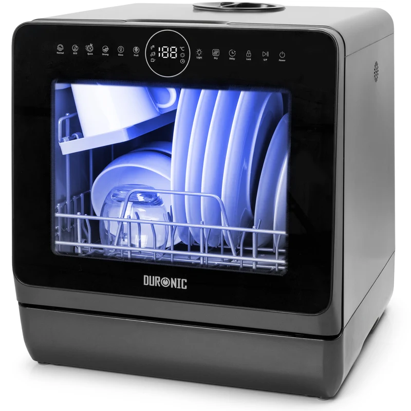 Duronic Table Top Dishwasher DW5 BK 950W Compact Tabletop Dish Washer 5L Mini Dishwashers with 8 Wash Cycles Electric Countertop Cleaner for Quick Eco Cleaning Plates Glass Cutlery Fruit (BLACK)