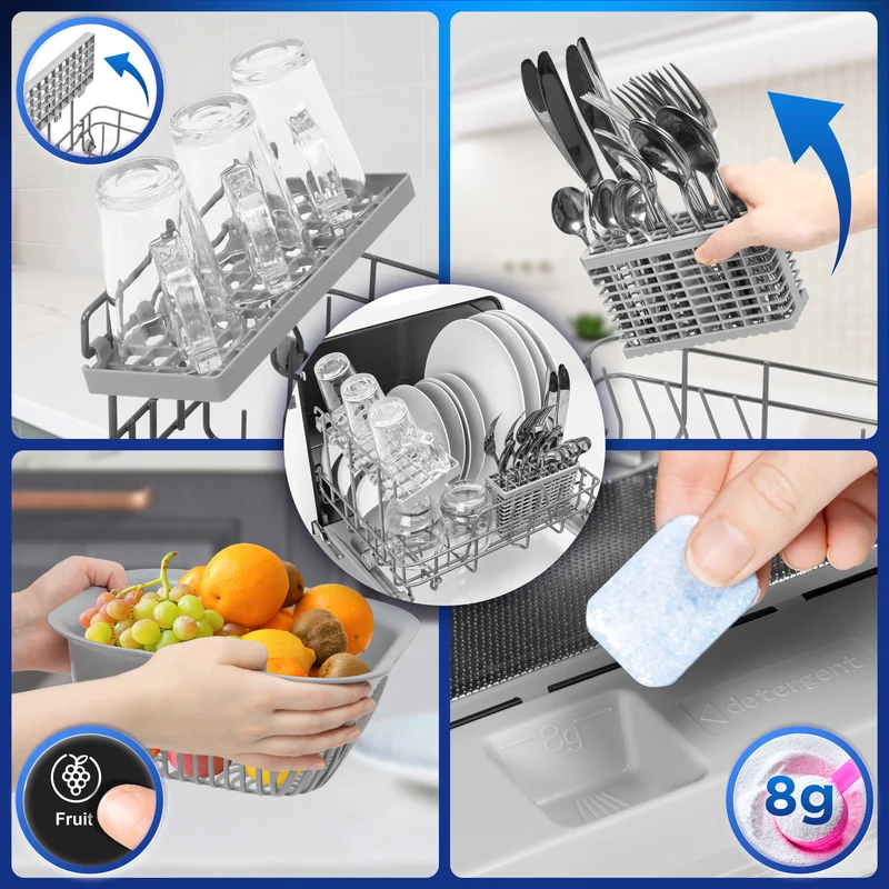 Duronic Table Top Dishwasher DW5 BK 950W Compact Tabletop Dish Washer 5L Mini Dishwashers with 8 Wash Cycles Electric Countertop Cleaner for Quick Eco Cleaning Plates Glass Cutlery Fruit (BLACK)