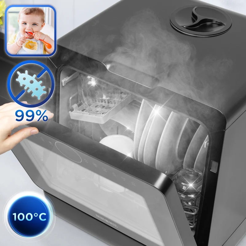 Duronic Table Top Dishwasher DW5 BK 950W Compact Tabletop Dish Washer 5L Mini Dishwashers with 8 Wash Cycles Electric Countertop Cleaner for Quick Eco Cleaning Plates Glass Cutlery Fruit (BLACK)
