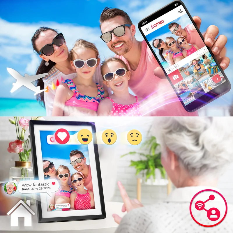 Duronic Digital Photo Frame PF2A BK Frameo 10.1” Electronic Photo Album 800x1200 WiFi Photoframe with Phone App Touchscreen Video Player Black Picture Frame for Birthday Engagement Gifts Family
