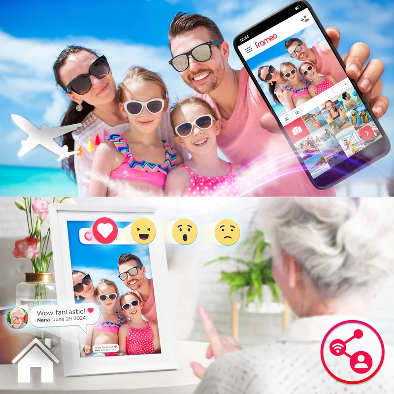 Duronic Digital Photo Frame PF2A WE Frameo 10.1” Electronic Photo Album 800x1200 WiFi Photoframe with Phone App Touchscreen Video Player White Picture Frame for Birthday Engagement Gifts Family