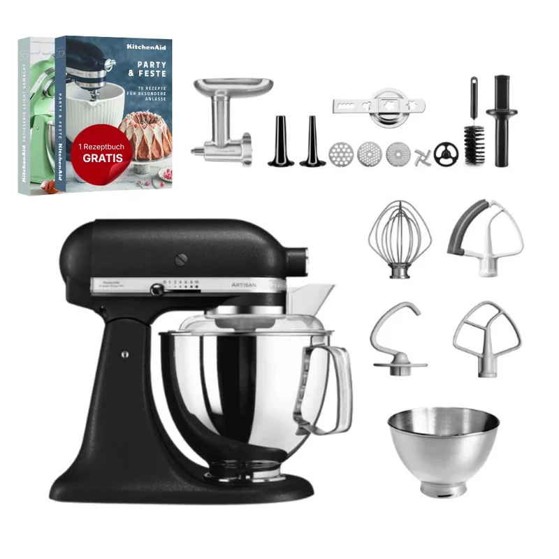 KitchenAid 4,8 L 5KSM175 Artisan Küchenmaschine Meatlover mit Ganzmetall- Fleischwolf und Spritzgebäckvorsatz