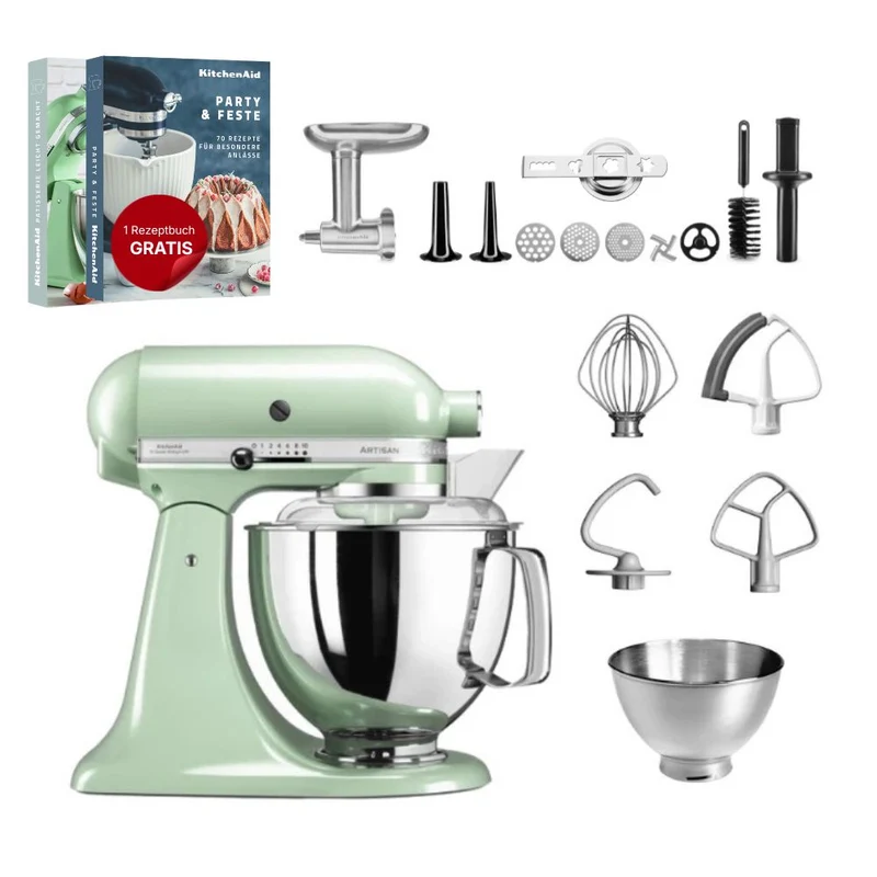 KitchenAid 4,8 L 5KSM175 Artisan Küchenmaschine Meatlover mit Ganzmetall- Fleischwolf und Spritzgebäckvorsatz