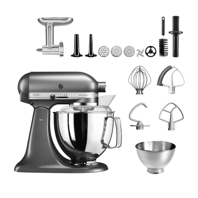 KitchenAid 4,8 L 5KSM175 Artisan Küchenmaschine Meatlover mit Ganzmetall- Fleischwolf und Spritzgebäckvorsatz