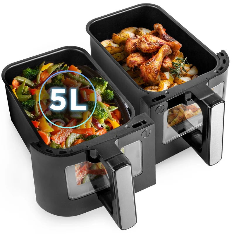 (DUAL DRAWERS ONLY) Duronic Twin Drawers AFD2 BK, 2024 VERSION ONWARDS, 2 x 5L Drawers Specifically for The AF24 Air Fryer, Two Cooking Trays with Sync Cook and Finish for Dual Zone Air Fryer