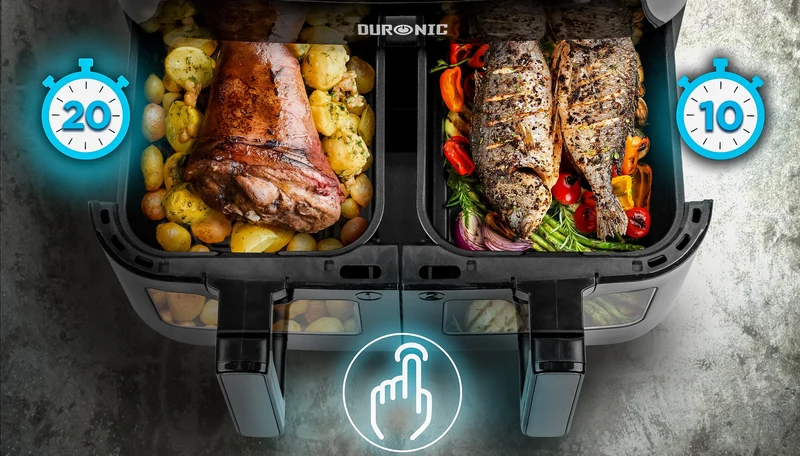 (DUAL DRAWERS ONLY) Duronic Twin Drawers AFD2 BK, 2024 VERSION ONWARDS, 2 x 5L Drawers Specifically for The AF24 Air Fryer, Two Cooking Trays with Sync Cook and Finish for Dual Zone Air Fryer