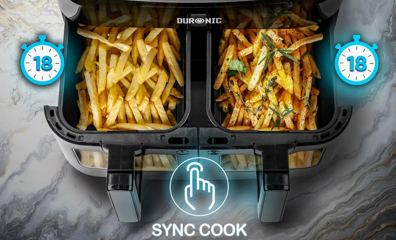 (DUAL DRAWERS ONLY) Duronic Twin Drawers AFD2 BK, 2024 VERSION ONWARDS, 2 x 5L Drawers Specifically for The AF24 Air Fryer, Two Cooking Trays with Sync Cook and Finish for Dual Zone Air Fryer