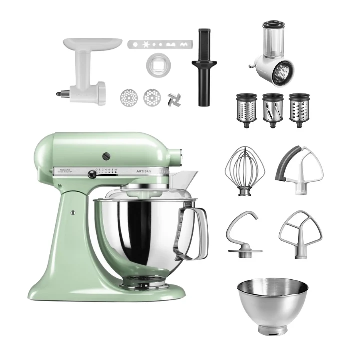 KitchenAid 4,8 L 5KSM175 Artisan Küchenmaschine Allrounderset mit Gemüseschneider+Fleischwolf+Spritzgebäckvorsatz