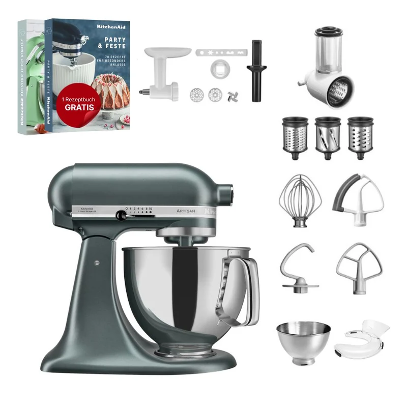 KitchenAid 4,8 L 5KSM175 Artisan Küchenmaschine Allrounderset mit Gemüseschneider+Fleischwolf+Spritzgebäckvorsatz