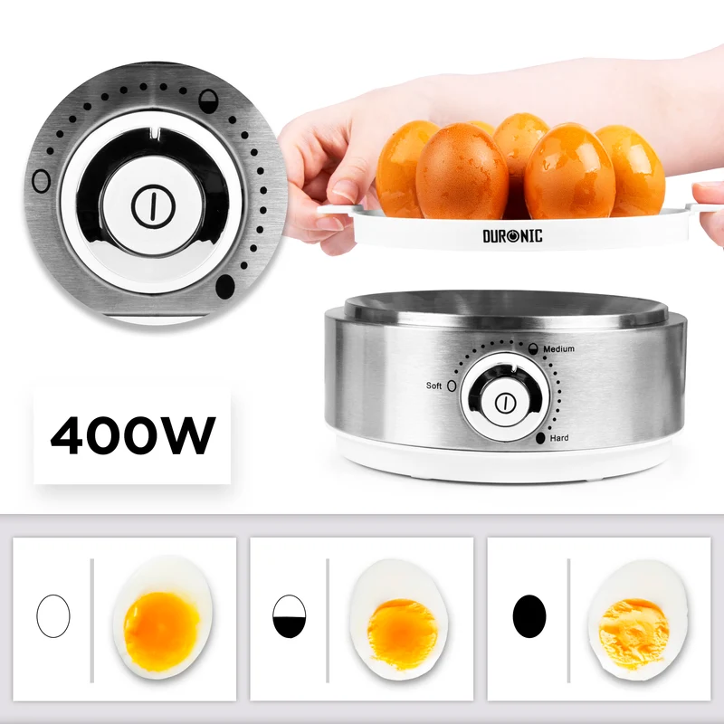 Duronic Electric Egg Boiler EB40 WE Steamer for Eggs 400W Automatic Egg Boiler Electronic Omelette Maker Poacher for 7 Soft, Medium & Hard Boiled Eggs