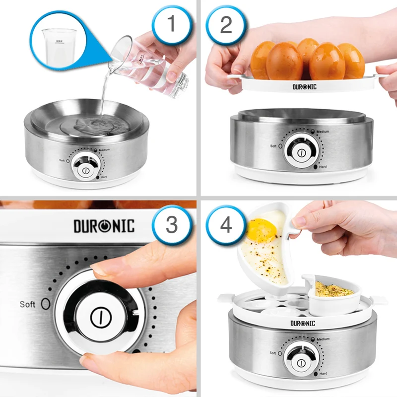 Duronic Electric Egg Boiler EB40 WE Steamer for Eggs 400W Automatic Egg Boiler Electronic Omelette Maker Poacher for 7 Soft, Medium & Hard Boiled Eggs