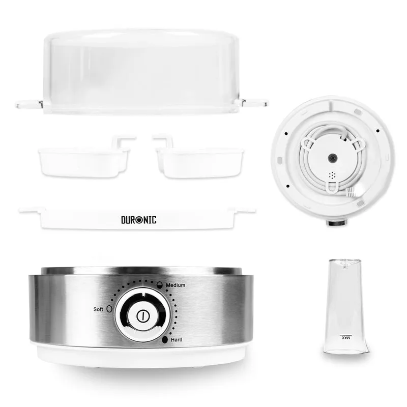 Duronic Electric Egg Boiler EB40 WE Steamer for Eggs 400W Automatic Egg Boiler Electronic Omelette Maker Poacher for 7 Soft, Medium & Hard Boiled Eggs