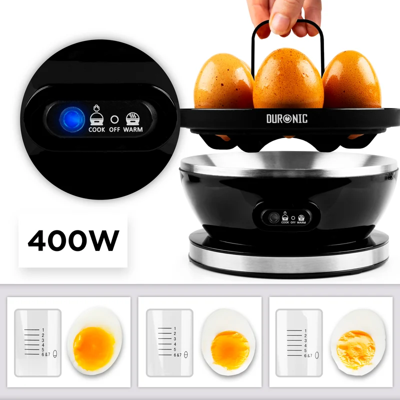 Duronic Electric Egg Boiler EB27 BK Steamer for Eggs 400W Automatic Egg Boiler Electronic Omelette Maker Poacher for 7 Soft, Medium & Hard Boiled Eggs